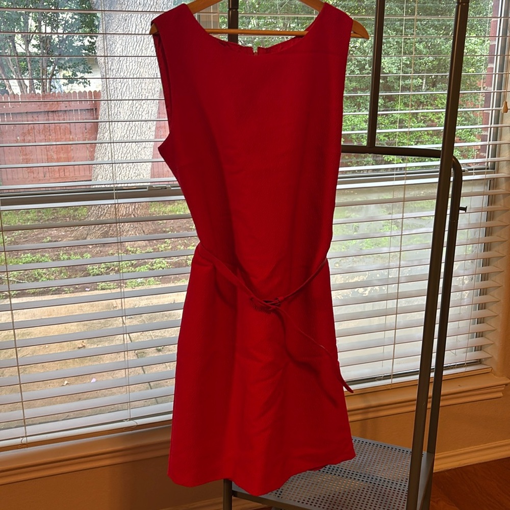 Carolina Herrera Red Sheath Mini Dress Bateau Neckline